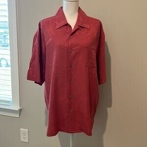 Men’s JAMAICA JAXX Hawaiian Button Down L LARGE 100% SILK Coral‎ Floral Beach